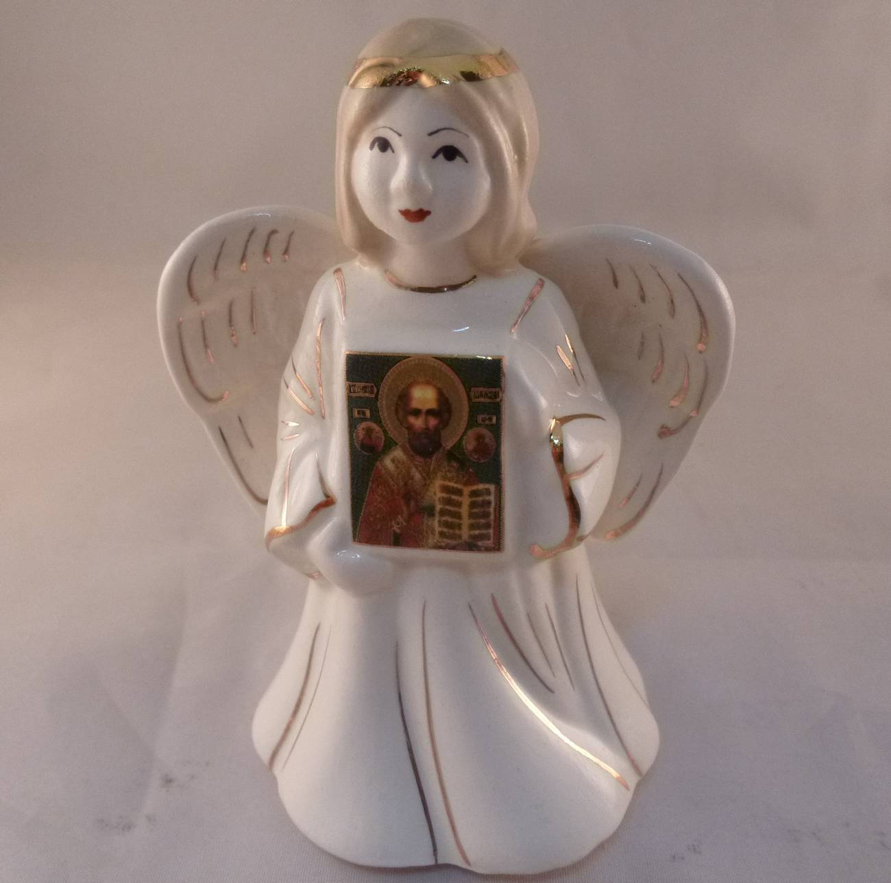 Ангел с иконой керамический (роспись, зол.) (РС) (уценка)