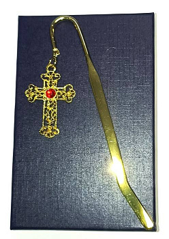 Закладка металлическая с крестом и камнем для Библии, молитвослова 