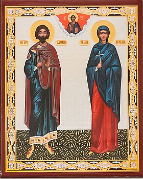 Икона на планшете святые мученики Адриан и Наталья  6 х  9 см