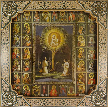 Икона Божией Матери Жировицкая и Собор Богородицы в рамке под стеклом