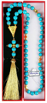 Четки из натурального камня  (Бирюза) d=10 мм, 50 зёрен в подарочной упаковке