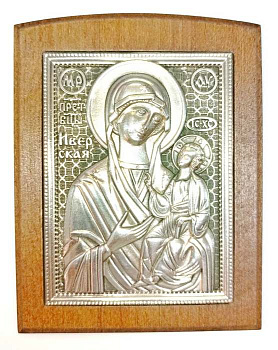 Иконана дереве Божией Матери "Иверская", гальваника,  14,5 х 11 см