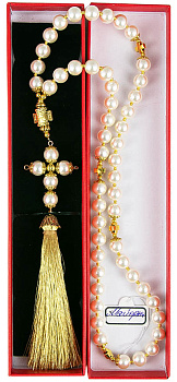 Четки из натурального камня  Майорка цвет БЕЛЫЙ d=10 мм, 50 зёрен в подарочной упаковке