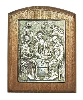 Икона на дереве ПРЕСВЯТАЯ ТРОИЦА, гальваника, 9,5 х 7,5 см