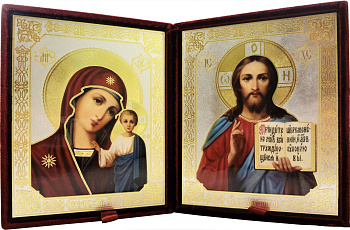 Складень Господь Вседержитель, Казанская Божия Матерь, бархат 13х16 см (№14)
