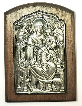 Икона на дереве Образ Пресвятой Богородицы "ВСЕЦАРИЦА" , гальваника, 10,5  х 7,5 см