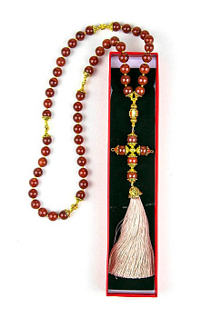 Четки из натурального камня (Сердолик) d=10 мм, 50 зёрен в подарочной упаковке