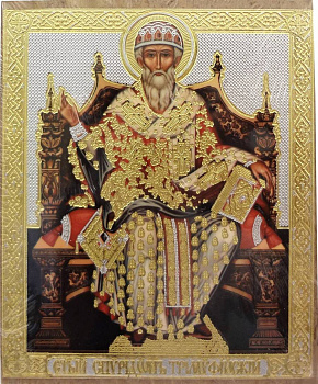 Икона Спиридон Тримифундский малая на деревянной доске 9 х12 см