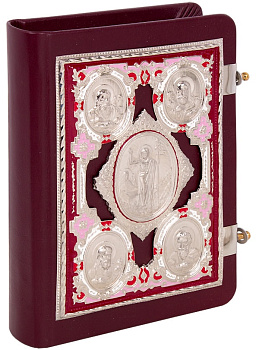 Евангелие требное в окладе среднее в коже с металлическими накладками. Вишневый цвет