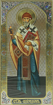 Икона Спиридон Тримифундский ростовая малая на деревянной доске 9х18 см