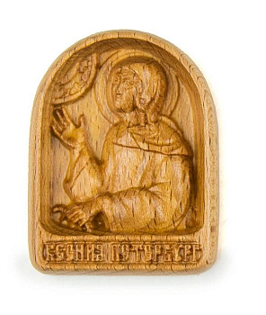 Икона на дереве резная Святая Блаженная Ксения Петербургская (профиль)