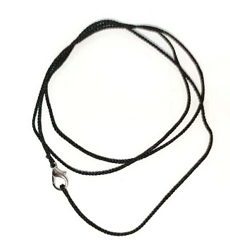 Гайтан (шнурок) для крестика хлопковый 60 см с металлическим карабином, черный, кручёный (1 штука)