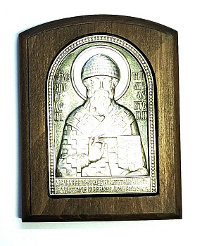 Икона на дереве СВЯТОЙ СПИРИДОН ТРИМИФУНТСКИЙ , гальваника, 10 х 8 см