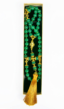 Четки из натурального камня Нефрит d=10 мм, 50 зёрен в подарочной упаковке