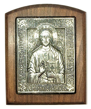 Икона на дереве ГОСПОДЬ ВСЕДЕРЖИТЕЛЬ (с молитвой), гальваника, 10 х 8 см