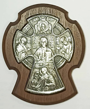КРЕСТ НОВГОРОДСКИЙ на дереве  , гальваника, 9 х 7,5 см