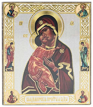 Икона Владимирская Божия Матерь на деревянной доске 9 х12 см